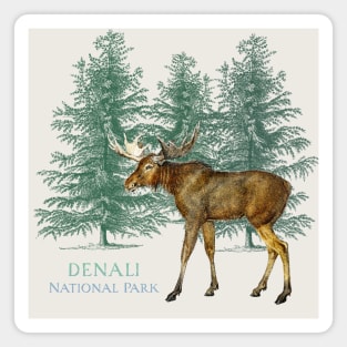 Denali National Park Alaska USA Moose Tree Silhouette Magnet